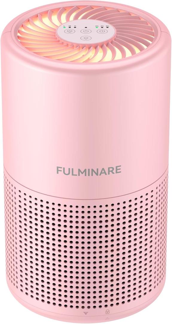 FULMINARE Air Purifiers for Bedroom H13 True HEPA Air Filter, Quiet Air Cleaner With Night Light, Portable Small Air Purifier for Home, Office, Living Room (Pink)