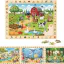 Joyreal Wooden Puzzles for Kids Ages 4-6, 4 x 60 Piece Search and Find Puzzles for Toddlers 3-5, Educational Animal Learning Toys, Birthday Gifts for 3 4 5 6 Year Old Boys Girls