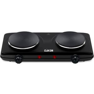 CUKOR Double Cast Iron 2 Burner, 1800W Countertop Burner, Dual Electric Stove Burners, Portable Double Burner for Cooking (Black)