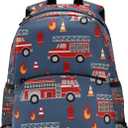Fisyme Fire Trucks Blue Backpack Schoolbag Kids Daypack Toddler Travel School Bag Small Mini Backpacks for Kindergarten Preschool Nursery Children Boys Girls with Chest Strap (Multicolor-4)
