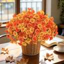 Alupssuc 20 Bundles Artificial Fall Flowers for Outdoors Decoration, UV Resistant Silk Colorful Morning Glory Realistic Faux Flowers Plants for Planter Porch Patio Yard Balcony, Fall Yellow&Orange