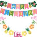 Hawaiian Party Decoration |Luau Party Supplies| Hawaiian Tropical Banner, Flamingo Garland for Pool Birthday Supplies(set of 2), Tropical Birthday Banner for Beach Moana Baby Shower Decorations