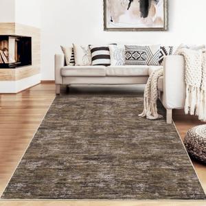 RUGSREAL 8x10 Washable Rug for Living Room Non-Slip Modern Abstract Area Rug Stain Resistant Large Bedroom Rug Contemporary Accent Throw Floor Carpet Solid Rug for Dining Room Home Decor, Brown