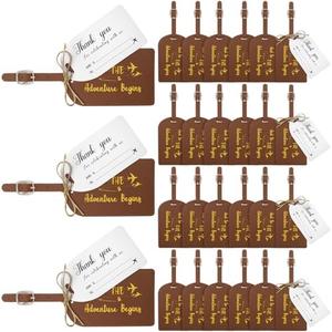Sweetude 48Set Leather Luggage Tag Wedding Favor for Guest Bulk The Adventure Begin Luggage Tag with Name Card for Bridesmaid (Yellow Brown)