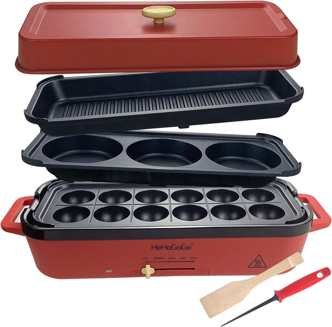 Multifunctional Electric Griddle Electric Grill Nonstick Baking Maker with 3 Interchangeable Pans For Takoyaki Cake Pop/ Mini Pancake/ Fried Steak
