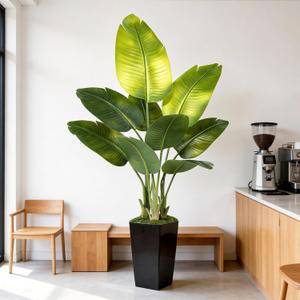 Lifelike Bird of Paradise Artificial Plant 5ft Faux Banana Leaf Tree with Black Tall Planter for Home Decor - Perfect Indoor Silk Floor Plant for Living Room, Office, and Bedroom Ambiance Enhancement