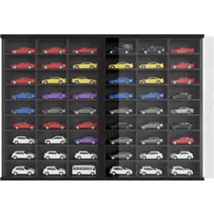 Model Car Display Case 24 x 17 in, Holds 54 Fits 1/64 Scale Toy car Storage Organizer,Wall-Mounted Toy Shelf Display Storage, Collapsible Wooden Box with 2 Acrylic Cover Plates (Only Box)
