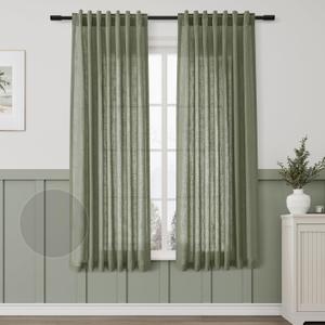 Aersas Olive Green Living Room Linen Textured Curtains 63 Inch Length 2 Panels Back Tab Pocket Boho Farmhouse Lightweight Drapes Semi Sheer Light Filtering Curtains for Bedroom Dining Room 52x63