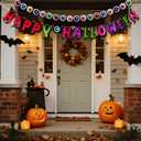 Pre-Strung Happy Halloween Banner, 9.8FT Felt Garland with 3D Eyeballs for Halloween Decorations, 2Pcs Indoor Banner for Mantle Indoor Fireplace Window Wall Home Party Decor