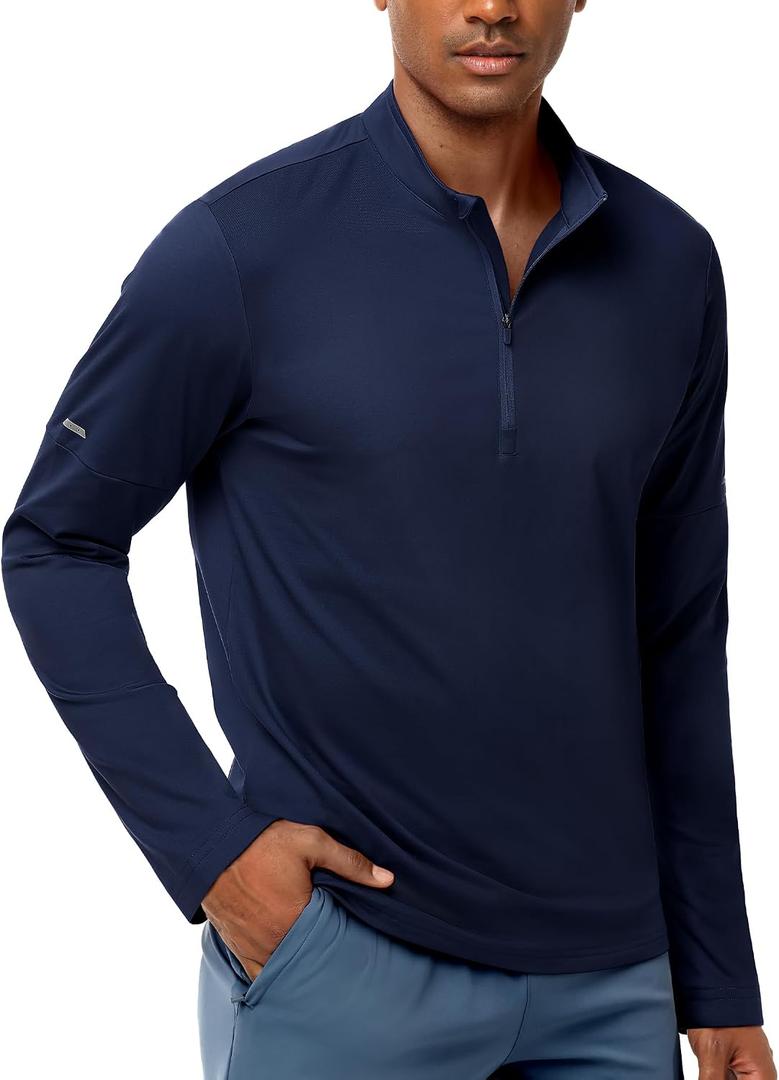 MIER Mens Quarter Zip Pullover Fleece Lined Dry Fit Golf Shirt | Moisture Wicking, Quick Dry, 4-Way Stretch, Reflective Details, Running Athletic Workout Gym, Midweight (Blue, XL)