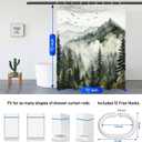 NBVKO 4Pcs Green Misty Forest Shower Curtain Set with 12 Hooks Non-Slip Rugs,Toilet Lid Cover and Bath Mat,Nature Tree Mountain Bathroom Decor for Hotel & Home Bathroom, 70.8" x 70.8"