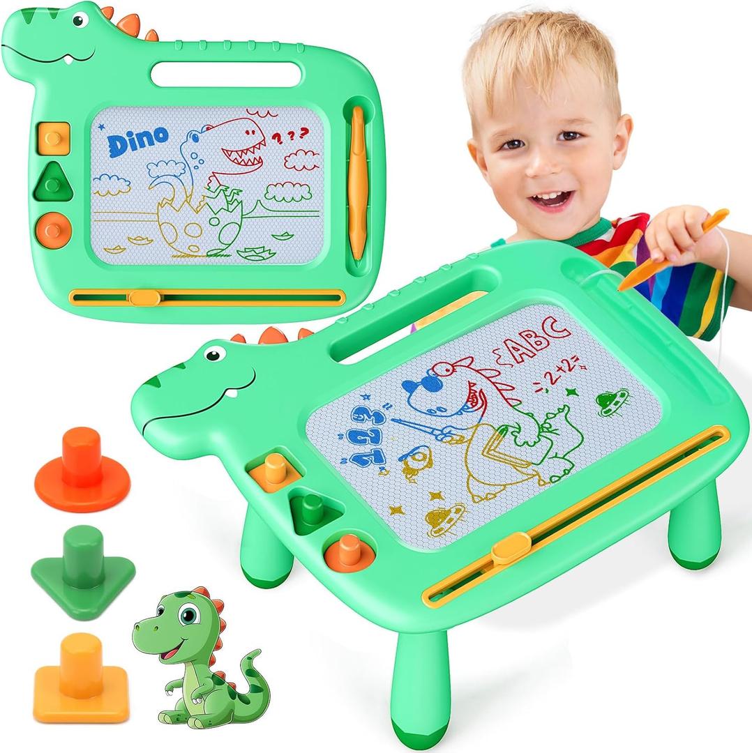 Toddler Toys 2-3, Dinosaur Magnetic Drawing Board Toys for 1 2 3 Year Old Boy Girls, Colorful Magna Sturdy Doodle Board Kids Toys, Etch Sketch Educational Toys for Toddlers 1-3 Easter Birthday Gifts (Green Dinosaur)