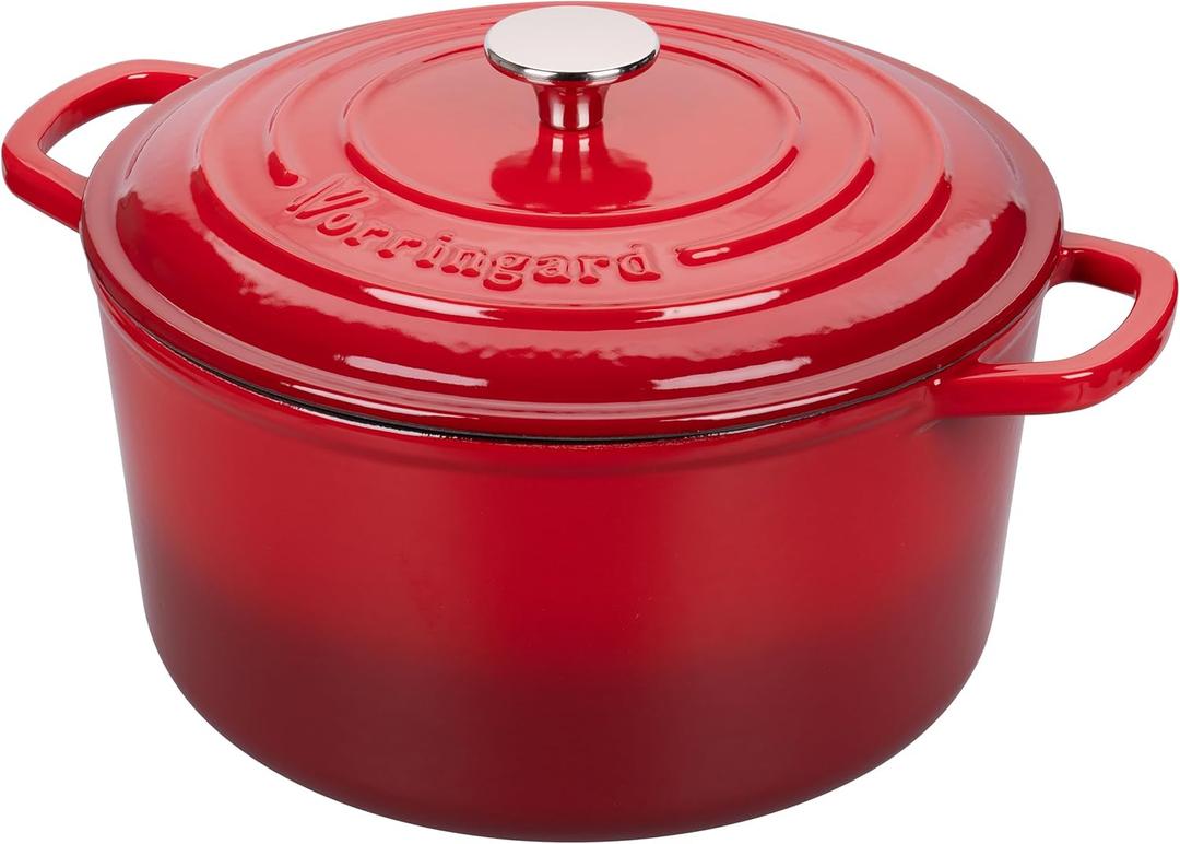 VORRINGARD Enameled Cast Iron Dutch Oven Pot with Lid, for Sourdough Bread Baking, Round Dutch Ovens, 6 Quart, Red