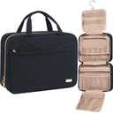 NISHEL Travel Toiletry Bag for women, Portable Hanging Organizer for Family-Sized Shampoo, Conditioner, Brushes Set, Makeup Accessories, Extra Large Size, Black