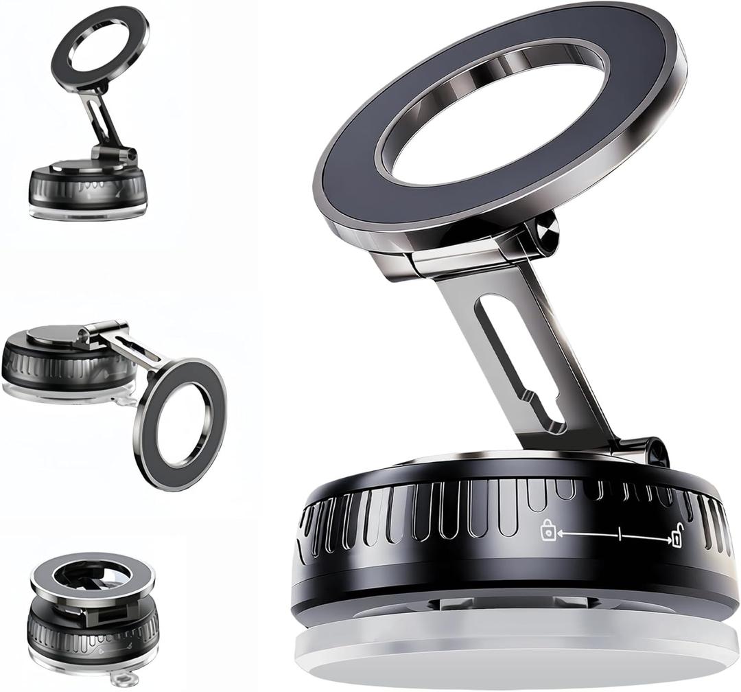 2026 Upgraded Magnetic Car Phone Mount for MagSafe: 360 Rotatable Adjustable Holder with 180+LBS Strong Suction Cup & 3800gf Magnet, Compatible with iPhone 17/16/15 Series & Android Devices (J37-White Base)