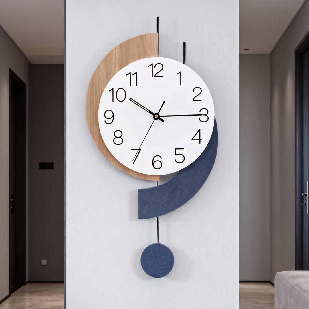 Decorative Modern Wall Clock with Pendulum, Silent Quartz Battery Operated, Large Wall Clocks for Living Room, Kitchen, Home, Bathroom, Bedroom - 11.5x22.5 Inch