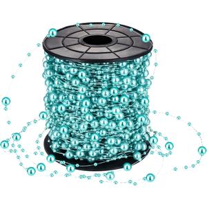 Yinder 200 Feet Pearl Beads Garland Chain Christmas Artificial Strands Bead Decor Round Shiny String Garland for Christmas Party Decor Wedding Bridal Bouquet Craft DIY(Teal Blue)