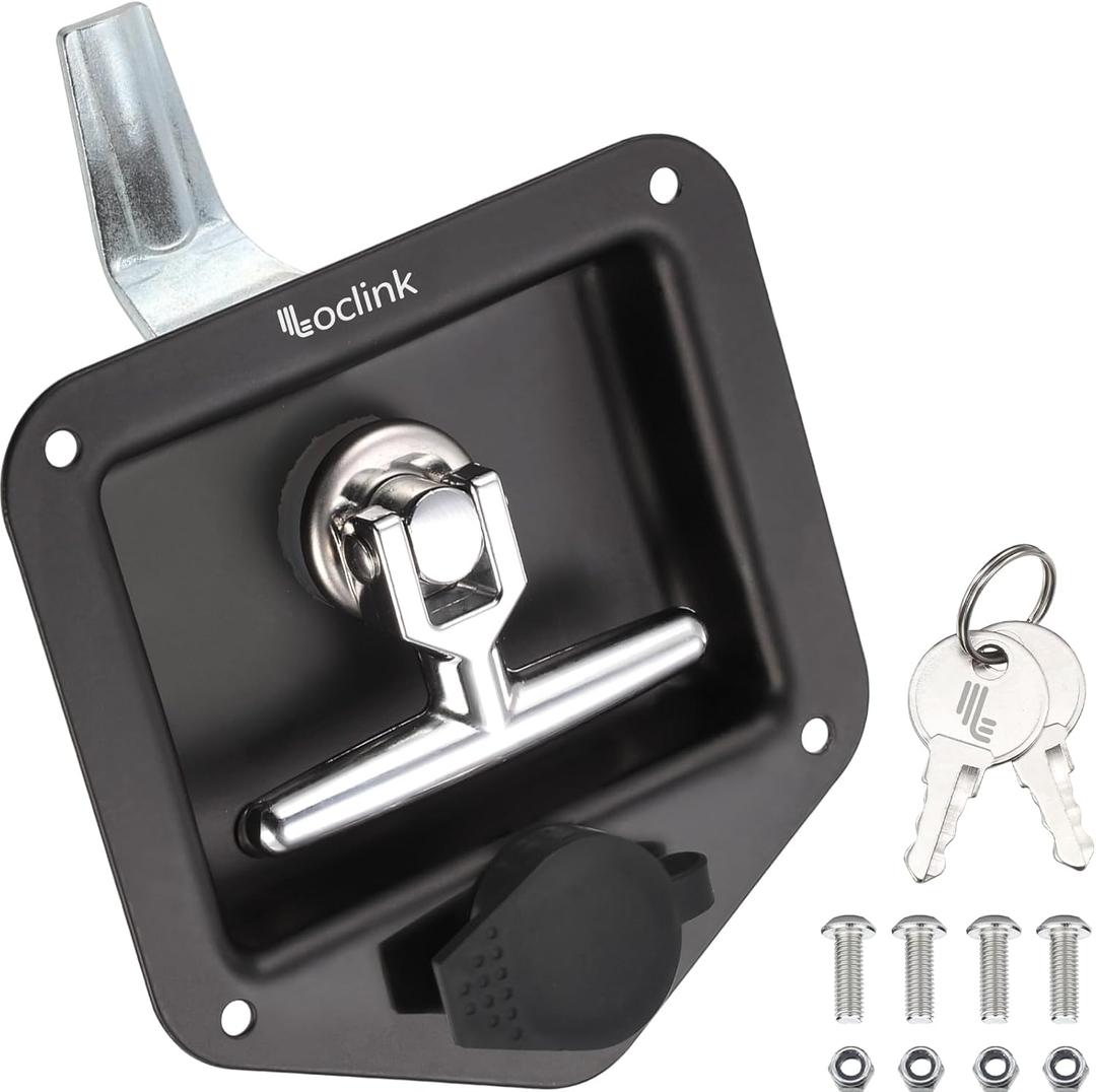 Black T-Handle Truck Tool Box Latch Replacement kit Folding Lock with Keys,Truck Box, Trailer Door, RV, Camper, Storage Box, 4.9" L x 4.8" W (1)