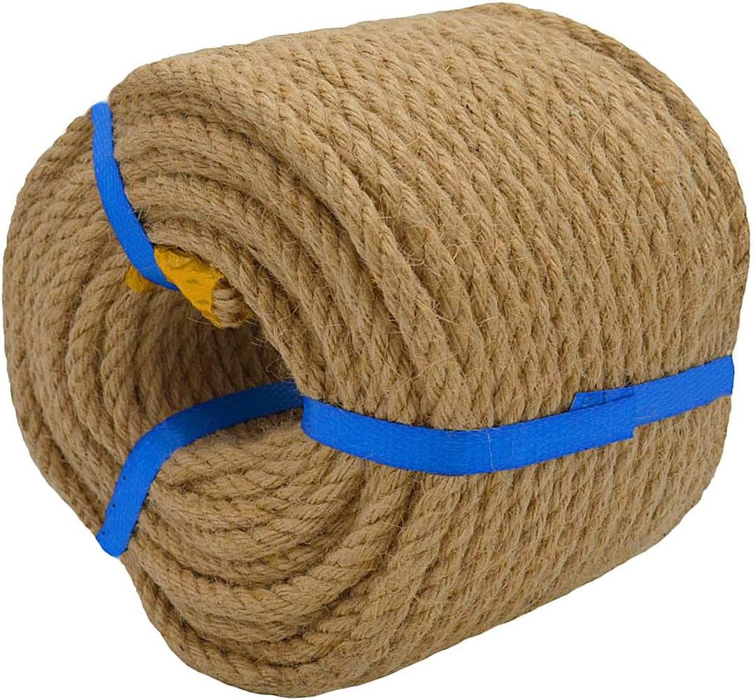 Natural Jute Rope Hemp Rope (8 mm x 165 ft) Strong Jute Twine for DIY Crafts, Cat Scratch Post, Gardening, Decorating