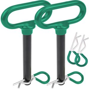 Wellmax 2-Pack 5/8" x 4-1/2" Steel Hitch Pin with 4pcs 3" R Clip, Clevis Pin Hitch with Rubber-Coated Handle, Green Color
