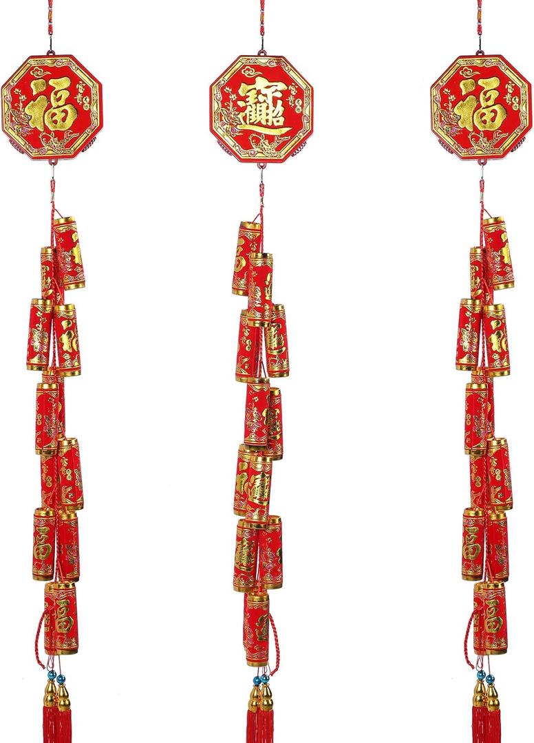 3 Pcs Chinese New Year Hanging Decorations 63 Inch Large Firecracker Decor Traditional Red Lucky Oriental Pendant Ornaments Chinese Traditional Knot with Tassel Red for Spring Festival Lunar New Year