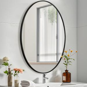 Black Oval Mirror for Bathroom, 24x32 Inch Oval Bathroom Mirror with Brushed Metal Frame, Wall Mounted Decorative Vanity Mirror for Bathroom, Living Room, Entryway