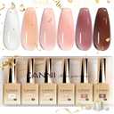 CANNI 9ml Hema-Free Gel Nail Polish Set- 6Pcs Jelly Nude Pink Neutral Transparent Milky White Colors Kit,Soak Off LED Manicure Kit DIY at Home Salon Gifts for Women Girls,A01-Sheer Jelly Nude Pink