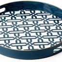 Blue Round Serving Tray with Handles,13" Decorative Ottoman Coffee Table for Perfume,Living Room,Home Decor