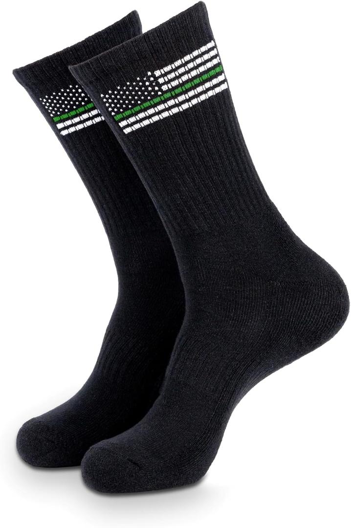 Cotton Cushioned Crew Socks, Patriotic & Thin Line Designs (Black)