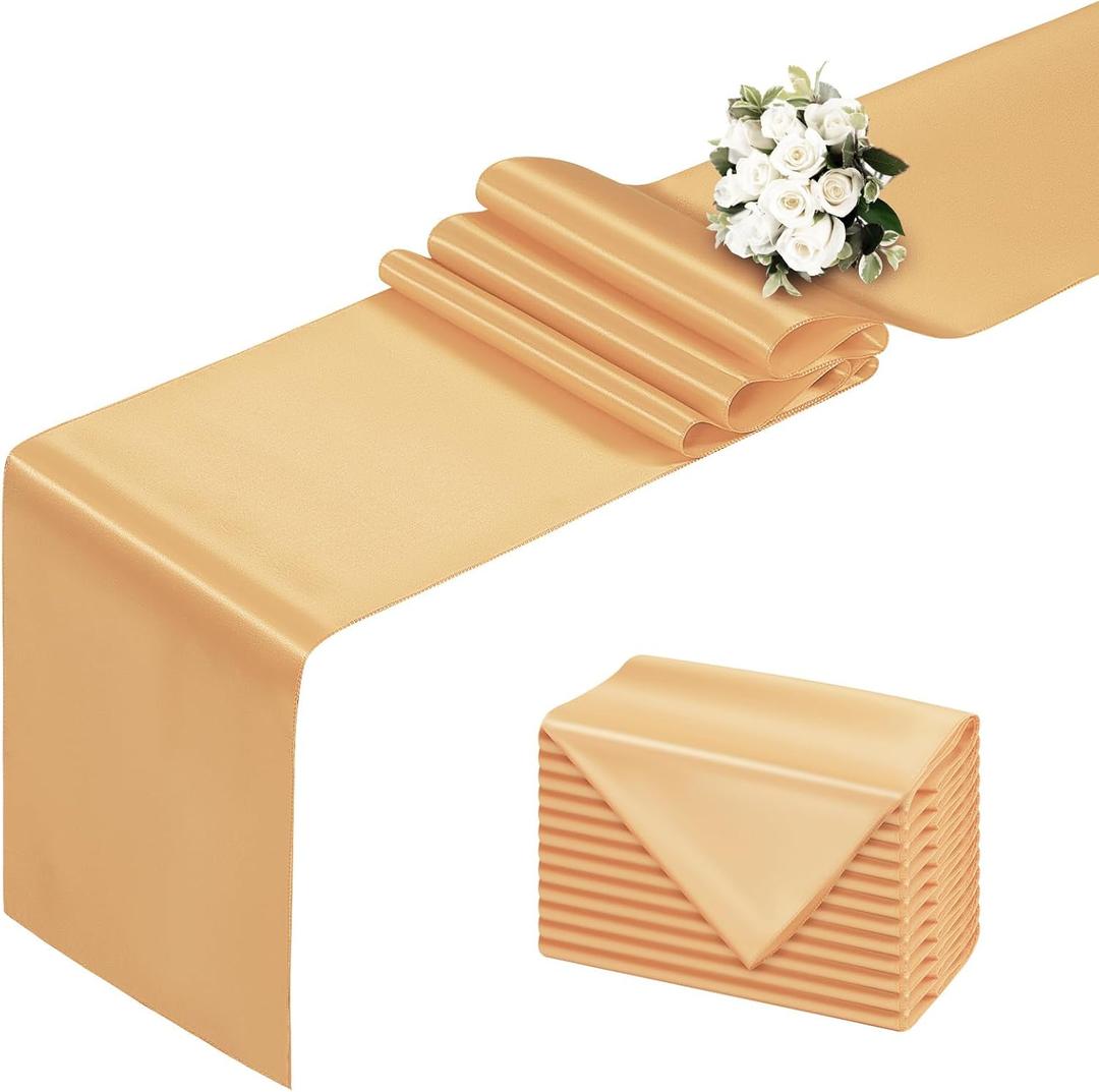 Yellow Gold Table Runner 12x108 Inch - 12 Pack Satin Table Runners, Smooth Table Runner for Party Wedding Banquets Birthday