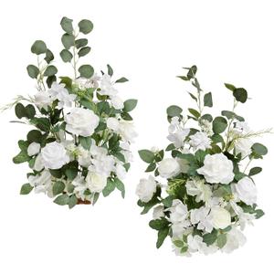 Ling's Moment 17.5" Tall Free Standing Artificial Flowers Arrangements 2 pcs Wedding Aisle Runner Chair Decorations White Sage Centerpieces for Ceremony Reception Eucalyptus Rose Floral Party Outdoor