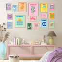 2 x 16 PCS Preppy Room Decor, Wall Art Prints for Bedroom, Travel Posters for Room Aesthetic, Wall Collage Kit Pictures for Living Room, Cute Dorm Gallery Home Decor, Preppy Stuff for Teen Girls (11"x14" Unframed, Light pink)