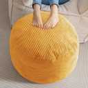 HIGOGOGO Round Stuffed Pouf Ottoman, Corduroy Poufs with Foam Chunk Filling, Furry and Fluffy Pouf Foot Stool Storage Ottoman, 20 X 15 Floor Poufs Foot Rest for Living Room, Orange
