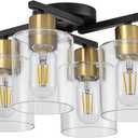 4-Light Semi Flush Mount Ceiling Light, Black and Gold Kitchen Lighting Fixtures Ceiling, Farmhouse Ceiling Light with Clear Glass Shade for Hallway, Living Room, Foyer, Bedroom