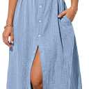 LILLUSORY Summer Long Shirt Dresses for Women 2026 Beach Vacation Outfits Casual Button Down Short Sleeve Swimsuit Coverup (Blue, S)