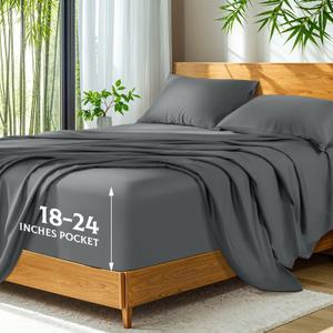 SONORO KATE 100% Viscose Derived from Bamboo_, Extra Deep Pocket up to 18"-24",Ultra Soft & Cooling Sheets for Hot Sleepers, Hotel Luxury Silky Bed Sheets (Dark Grey,Queen)