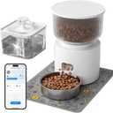 PAPIFEED Automatic Cat Feeder and Water Fountain, 3L/12 Cups 2.4G WiFi Pet Feeder with Stainless Steel Bowl, Smart APP Control for Remote Feeding, 1-12 Meals Per Day, Detachable for Easy Clean (White)