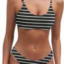 Fanuerg Women's Ribbed Bikini Sets Scoop Neck Cheeky Swimsuit Textured Two Piece Bathing Suit, XS