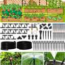 Drip Irrigation System for Garden, 180FT Tubing | Auto watering system with 1/2" & 1/3" tubing, dual faucet, adjustable nozzle emitters. For greenhouse, lawn, potted plants