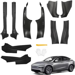 8Pcs Door Sill Protector and 2Pcs Center Console Anti-Kick Pads for Tesla Model Y Juniper 2025 2026 Front and Rear Door Pedal Kick Protection Carbon Fiber Friction Resistant Interior Accessories