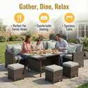Wisteria Lane 7 Piece Patio Furniture Set, Wicker Patio Sectional with Wide Armrest, All Weather Outdoor Dining Set, Outdoor Furniture Patio Conversation Set with Ottoman, Grey