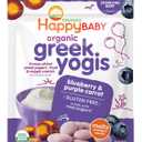 Happy Baby Organics Baby Snacks, Greek Yogis, Freeze Dried Yogurt &Veggie Fruit Snacks, Gluten Free Snack for Babies 9+ Months, Blueberry & Purple Carrot, 1 Ounce (EXP 11/05/26)