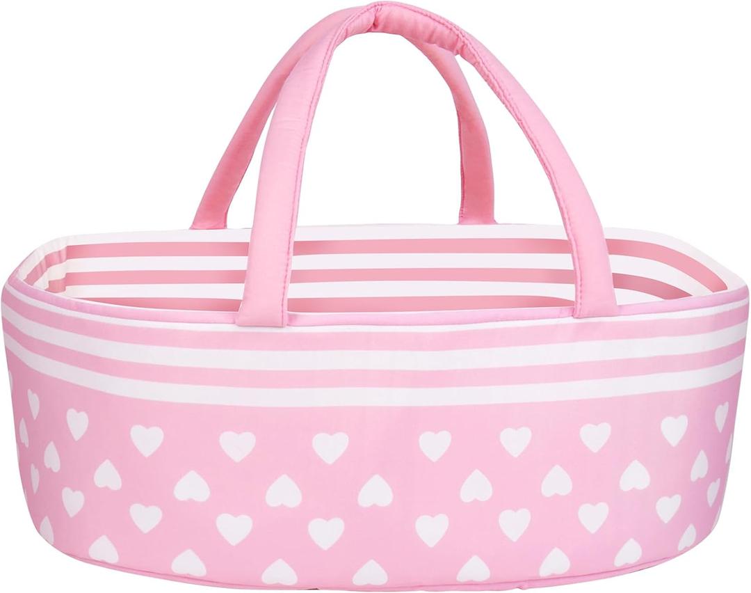 Aori Reborn Baby Dolls Bassinet Foldable Baby Doll Carrier Bed Soft Doll Carrier Doll Accessories with Handle for 17-22 inch Baby Dolls Girls (Pink)