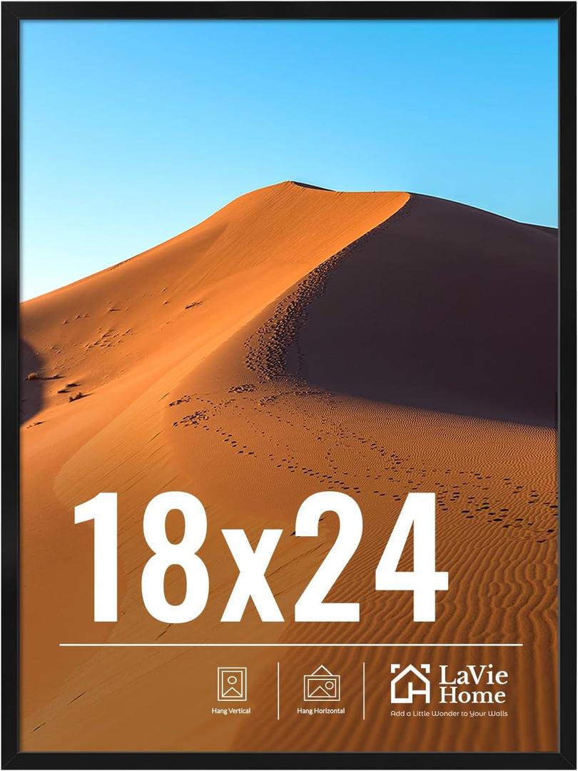 LaVie Home 18x24 Picture Frame for Wall Display, 18x24 Black Picture Frame with HD Plexiglas, 18 x 24 Poster Frame 1 Pack, Display Frame for Vertical or Horizontal, Classic Collection