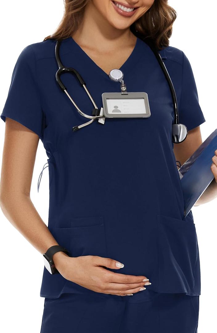 PACBREEZE Women's Maternity Scrub Top/Shirt V-Neck Workwear Medical Pregnancy Scrub Clothes, S-XXL