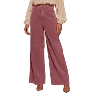 Sidefeel Women's Corduroy Pants Casual High Waisted Baggy Wide Leg Elastic Waist Loose Trousers with Pockets (X-Large, Violet)