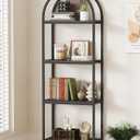 Yusong Bookshelf 4 Tier Arched Bookcase, 71.3" Tall Industrial Open Book Shelves for Living Room, Modern Freestanding Display Shelving Unit Storage Rack with Metal Frame, Office, Bedroom, Black
