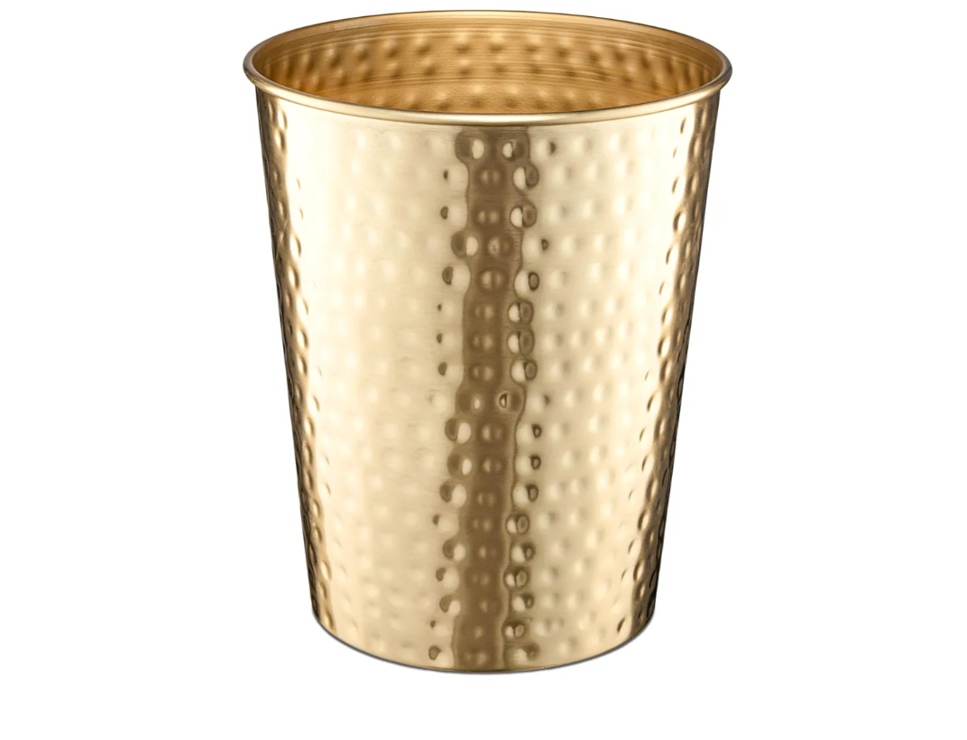 Monarch Abode Metal Bathroom Trash Can – Waste Basket for Bedroom, Office Desk, & Dorm, Hand Hammered, Durable Decorative Brushed Gold Small Trash Can Bathroom Garbage Bin Wastebasket