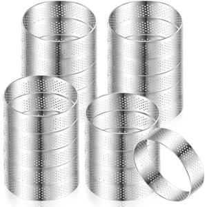 Mumufy 20 Pcs Perforated Tart Rings Round Stainless Steel Tart Rings for Baking Nonstick Metal Round Cake Ring for Pastry French Dessert Mousse Food Crisp Home Food Making Tool (4'')