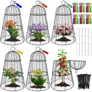 6 PCS 17.7"H X 11.42"D Garden Cloches,Chicken Wire Plant Covers Protectors Modular Design for Customizable Protection,Rust-Proof Heavy Duty Metal Plant Cage for Seedlings Flowers Protect from Animals